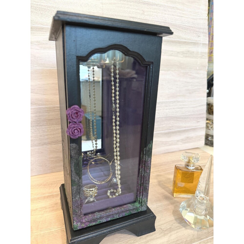 Gothic  grunge Floral Jewelry Box: Black &Gold, Up-cycled Vintage Style